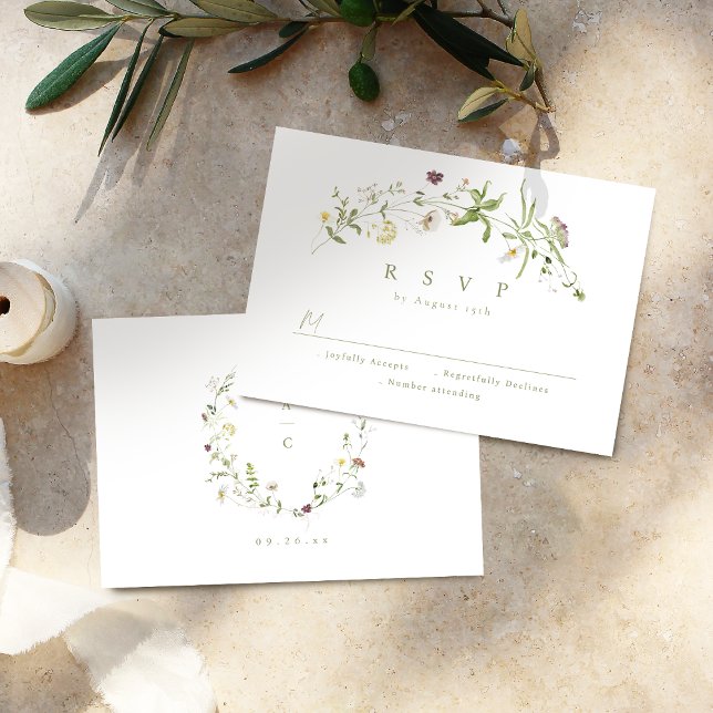 Sage Green Wildflower Rustic Boho Wedding RSVP (Sage Green Wildflower Rustic Boho Wedding RSVP)