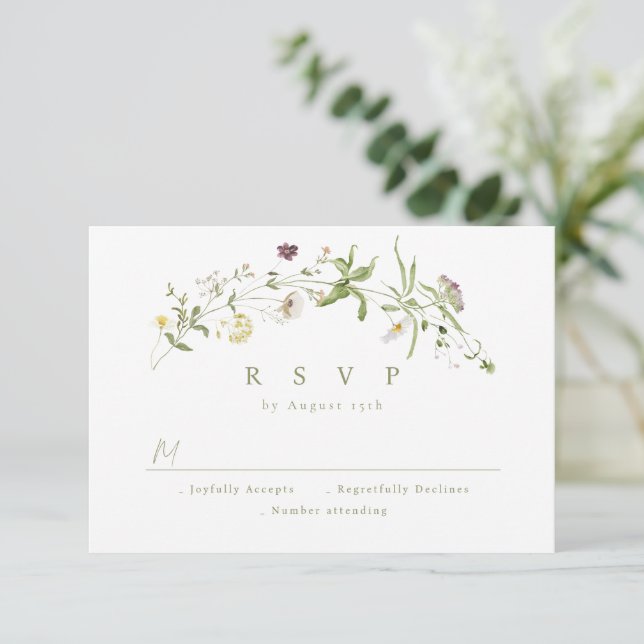 Sage Green Wildflower Rustic Boho Wedding RSVP (Anverso de pie)