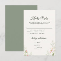  Sage Green Wildflower Wedding RSVP Reply Card