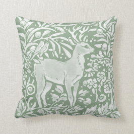 Sage Green Woodland Deer Bird Cojín decorativo Nat