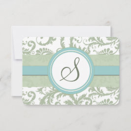 Sage Green y Aqua Damask Wedding RSVP