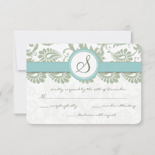 Sage Green y Aqua Damask Wedding RSVP