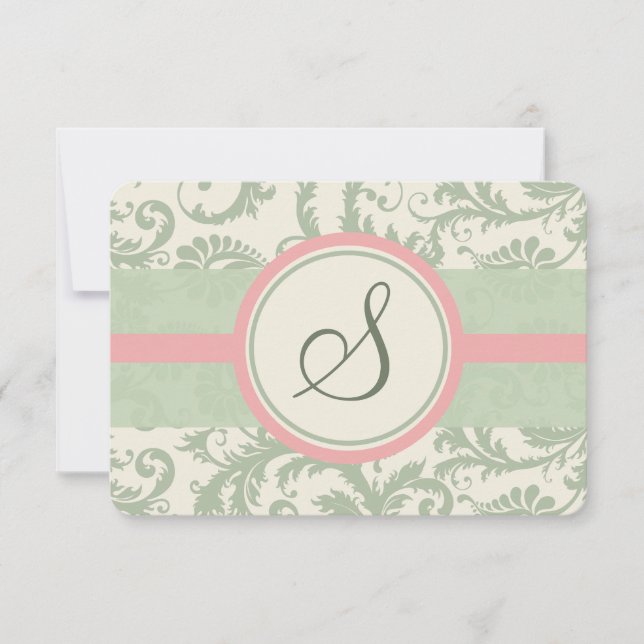 Sage Green y Dusty Rosa Damask Wedding RSVP (Anverso)