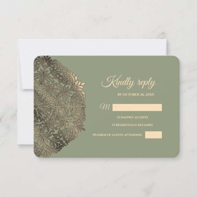Sage Green y Gold RSVP con elegantes tonos de tier (Anverso)
