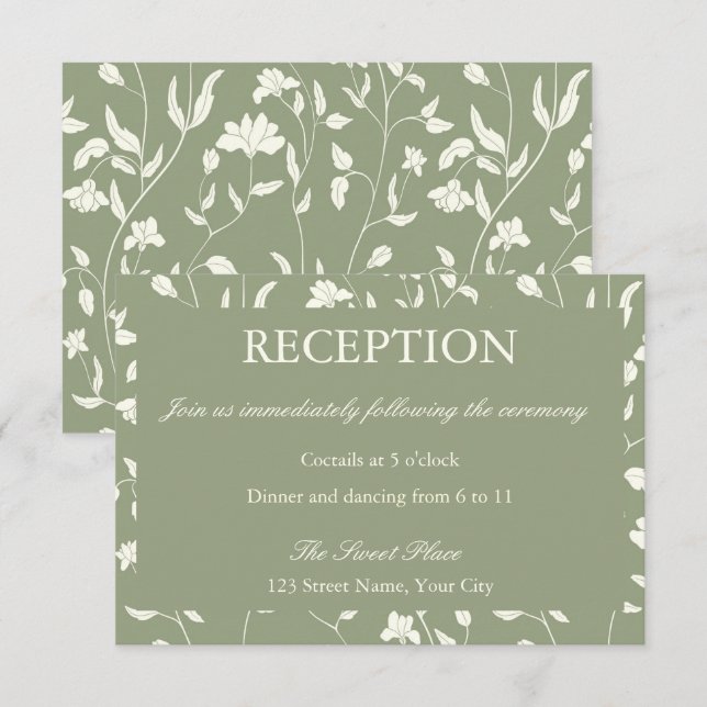 Sage GreenFloral Boda en la tarjeta de inscripción (Anverso / Reverso)