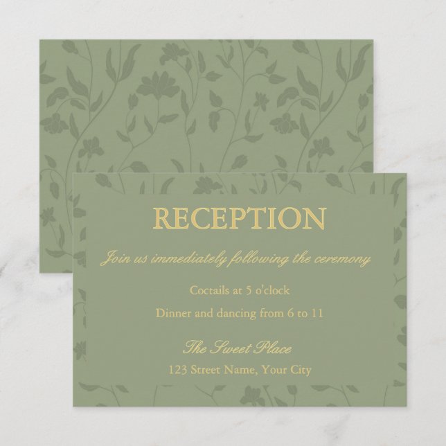 Sage GreenFloral Boda en la tarjeta de inscripción (Anverso / Reverso)