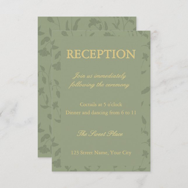 Sage GreenFloral Boda en la tarjeta de inscripción (Anverso / Reverso)