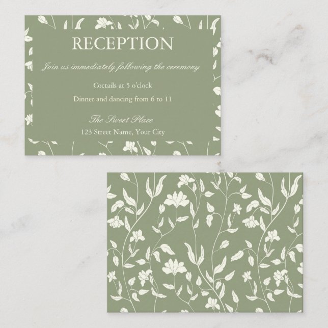 Sage GreenFloral Boda en la tarjeta de inscripción (Anverso / Reverso)