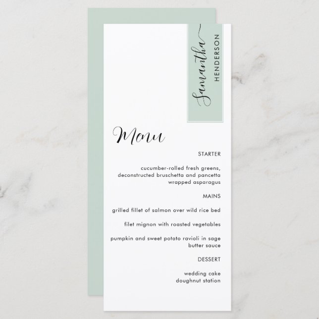 Sage personalizado con nombre de invitado Menú ele (Anverso / Reverso)