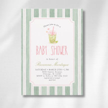 Sage Rayado Invitación de Cumpleaños de Bebé Niña