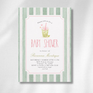 Sage Rayado Invitación de Cumpleaños de Bebé Niña 