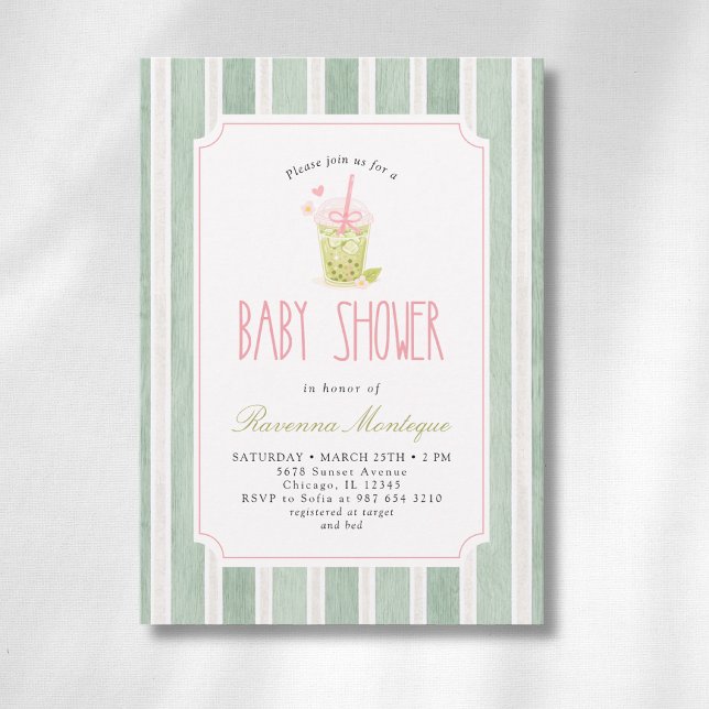 Sage Rayado Invitación de Cumpleaños de Bebé Niña  (Subido por el creador)
