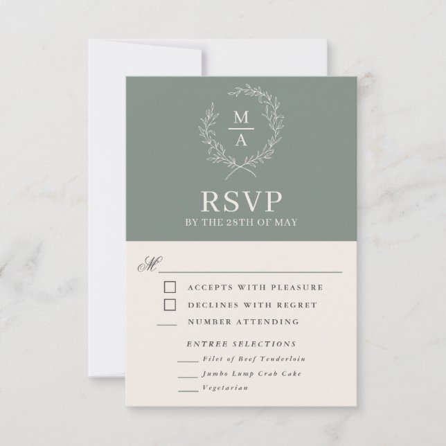 Sage Sage Sencillo simple elegante Monograma RSVP  (Anverso)