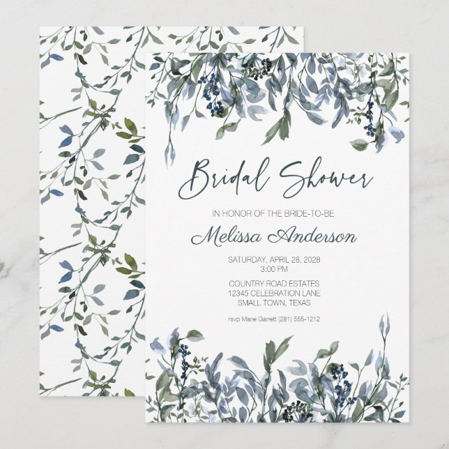 Sage Silver Green Floral Bridal Shower (Anverso / Reverso)