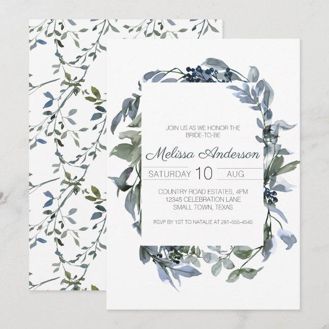 Sage Silver Green Floral Bridal Shower (Anverso / Reverso)