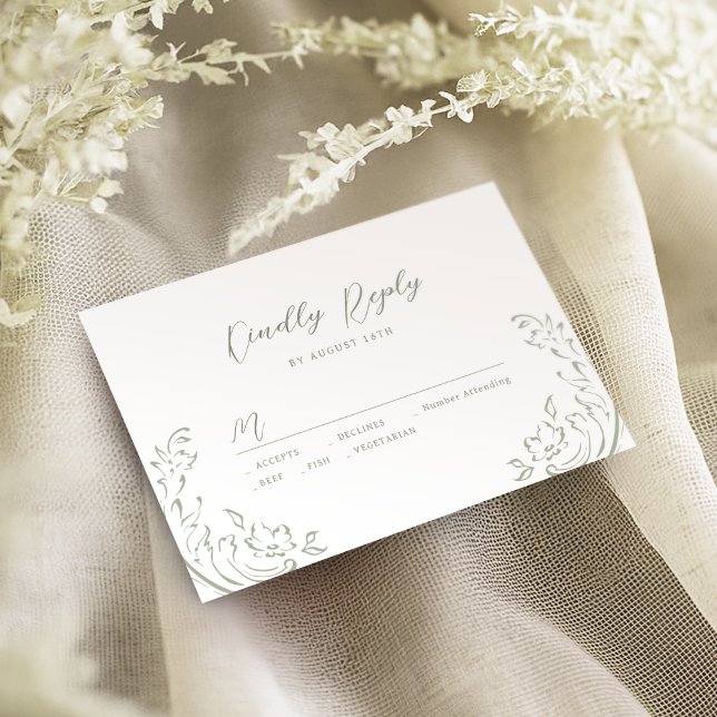 Sage Sketched Vintage Flourish Wedding RSVP (Sage Sketched Vintage Flourish Wedding RSVP)