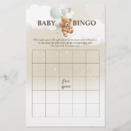 Sage Teddy Bear BINGO Baby Shower Games Flyer