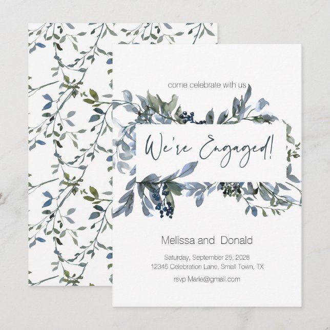 Sage Verde Plateado Elegante Compromiso Floral (Anverso / Reverso)
