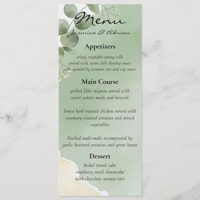 Sage Whisper Botanical Wedding Menu (Anverso)