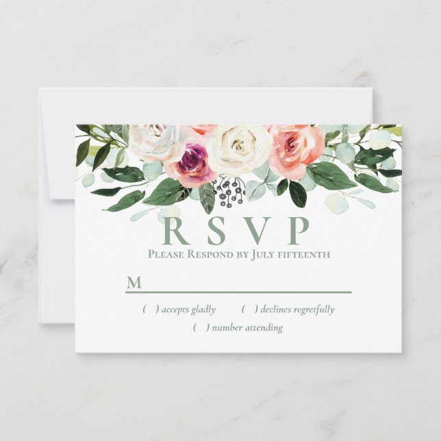 Sage White Rubor Peach Floral RSVP (Anverso)