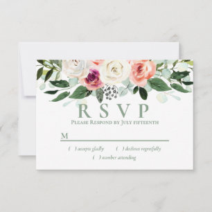 Sage White Rubor Peach Floral RSVP