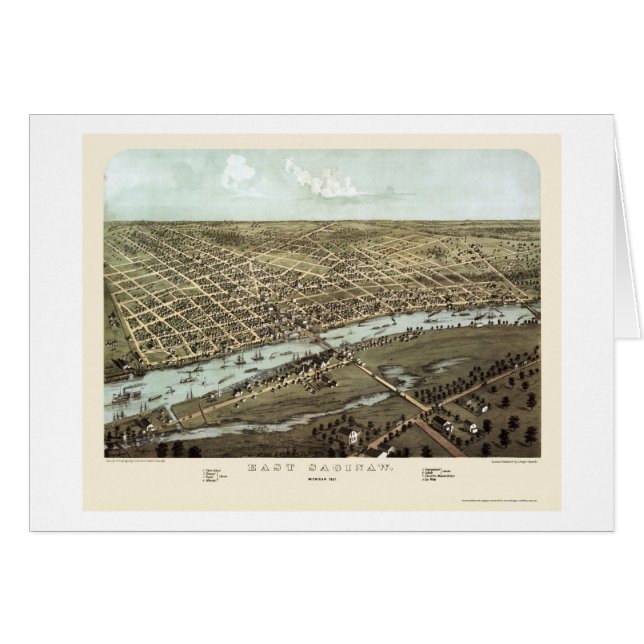 Saginaw del este, mapa panorámico del MI - 1867 (Anverso (Horizontal))