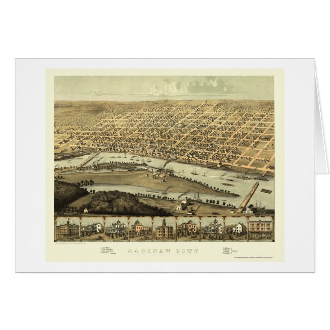 Saginaw, mapa panorámico del MI - 1867 (Anverso (Horizontal))
