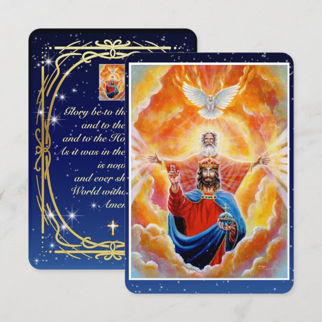 Sagrada Trinidad en la tarjeta de oración del arte (Anverso / Reverso)
