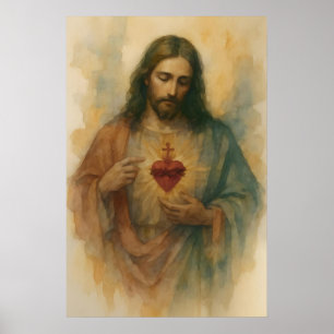 Sagrado Corazón de Jesús Arte Devocional de Acuare