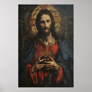 Sagrado Corazón de Jesús Pintura de Arte Vintage