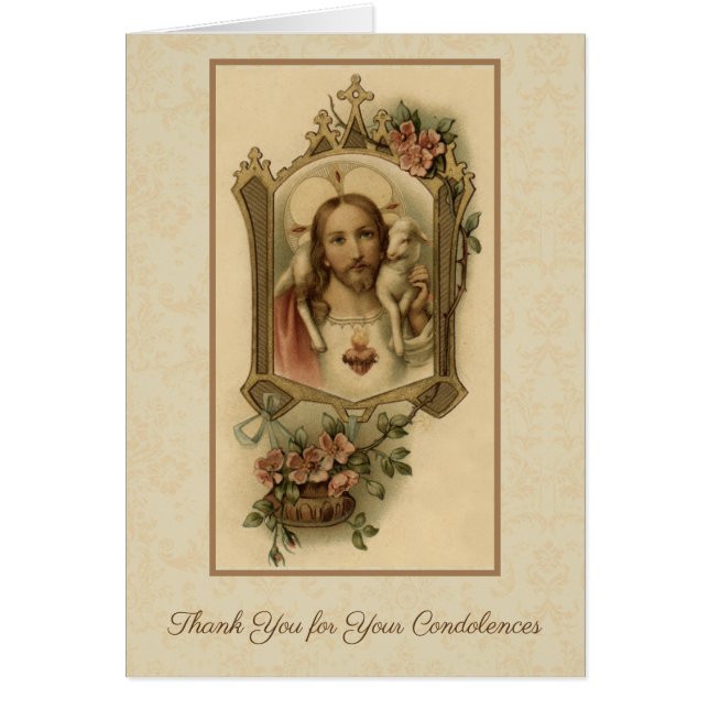 Sagrado Corazón Jesús Condolencia Católica Gracias (Frente)