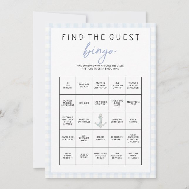 Sailing Themed Baby Shower Game - Guest Bingo (Anverso)