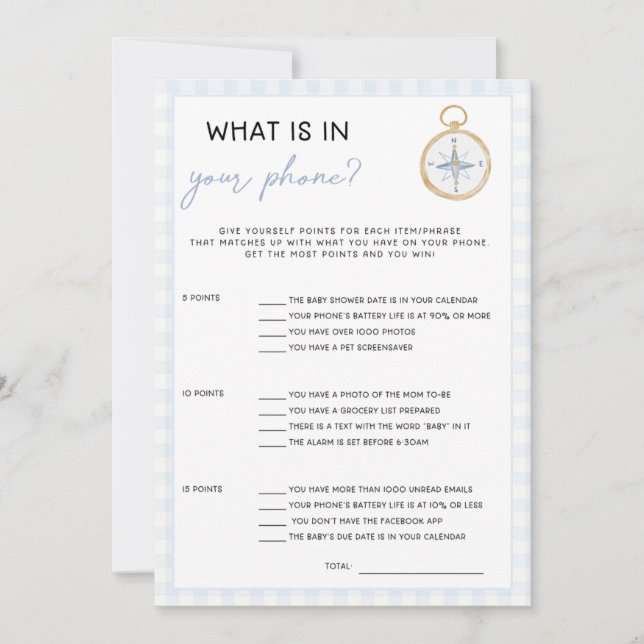 Sailing Themed Baby Shower Game - Whats in Phone (Anverso)