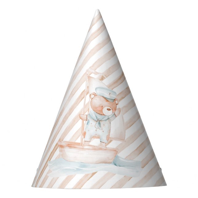 Sailor Bear Tan Stripe Gorra del partido de cumple (Anverso)