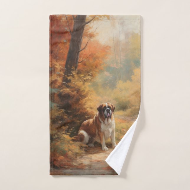 Saint Bernard en otoño se inspira la caída de las  (Toalla de mano)