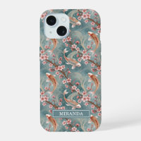 Sakura Japonesa Monograma con Estampado de Pez Koi