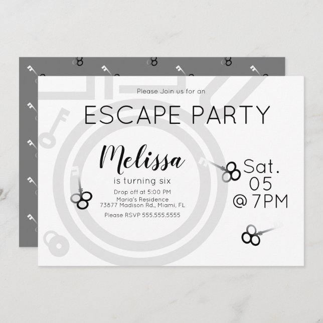 Sala de Escape Moderna Invitación de fiesta de cum (Anverso / Reverso)