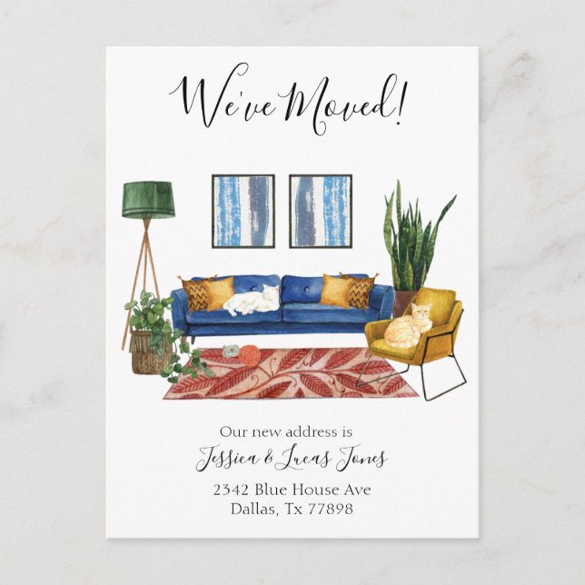 Sala de estar Moviendo Invitación Hemos mudado gat (Anverso)