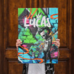 Sala de graffiti zombis Decoración en Monograma<br><div class="desc">Con un niño zombie punk sobre un brillante y colorido fondo de graffiti con tu elección de personalización. Perfecto para dormitorios, habitaciones para niños y más. Hace una gran declaración en tu pared detrás de tu cama. Añade algo de color a cualquier habitación para niños con este poster moderno. También...</div>