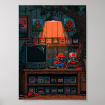 Sala de juegos retro de 8 bits con arte de píxeles