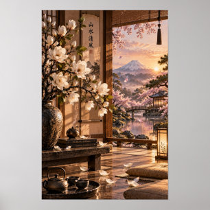Sala de té japonesa Arte mural de la puesta de sol