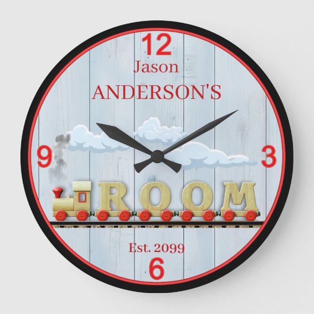 Sala de tren divertida reloj de pared del niño (Anverso)