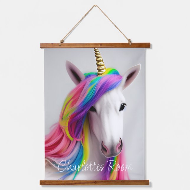 Sala infantil con tapiz arcoiris unicornio colgant (Anverso)