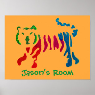Sala para niños con arte de tigre de rayas arcoiri