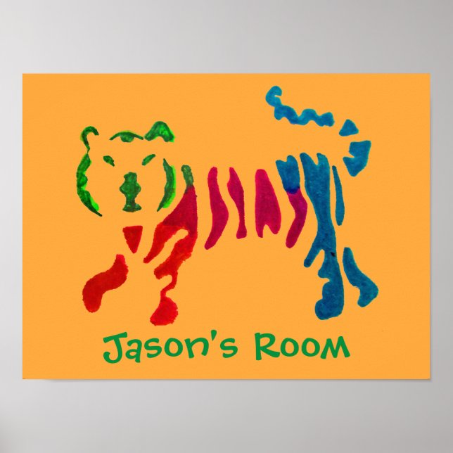 Sala para niños con arte de tigre de rayas arcoiri (Frente)