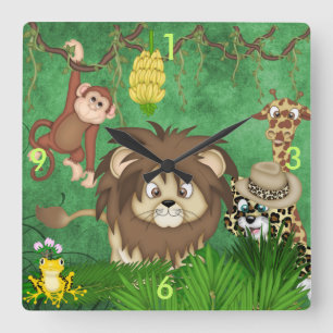 Sala para niños con reloj de pared de Safari de la
