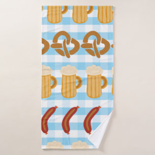 Salchichas de cerveza Pretzels alineadas con hilo 