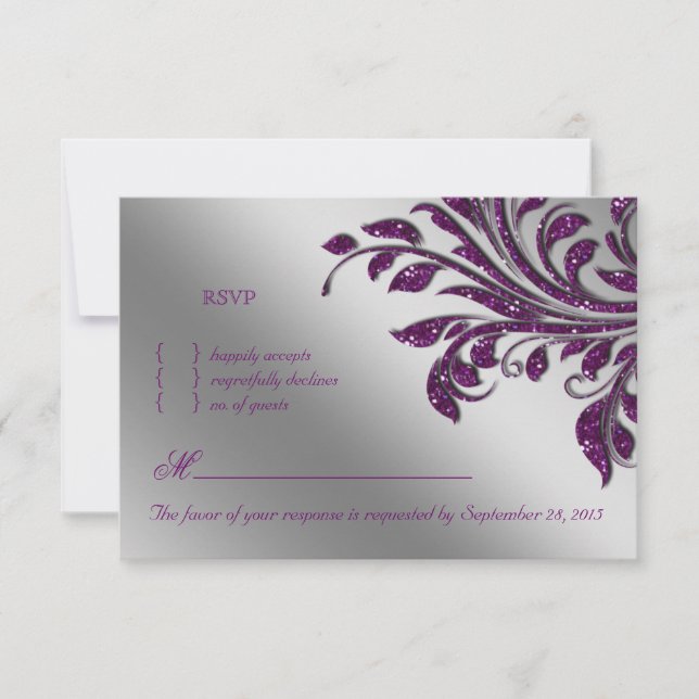 Sale de RSVP Boda Reply Card Purple Sparkle (Anverso)