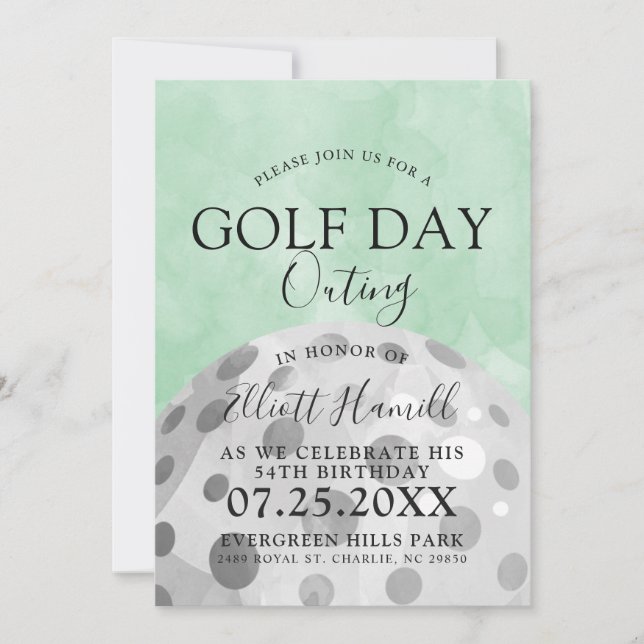 Salida del Día del Golf | Invitación verde temátic (Anverso)