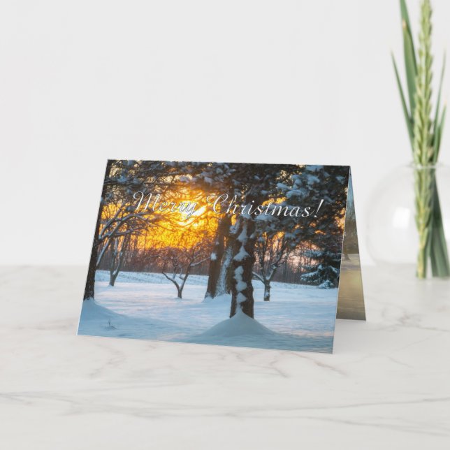 Salida del sol y tarjeta de Navidad de la nieve (Anverso)